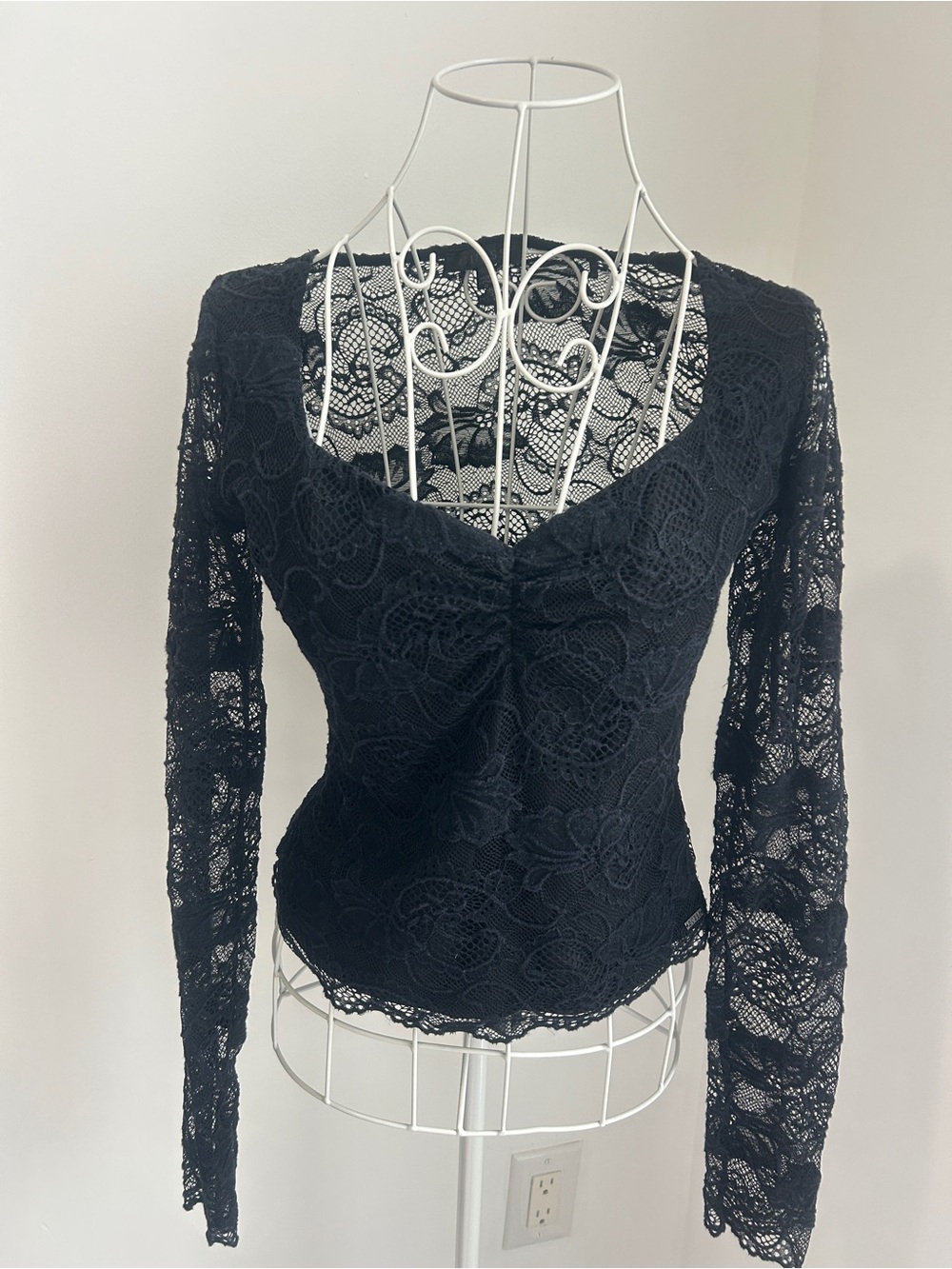 Guess Black Lace Long Sleeve Top